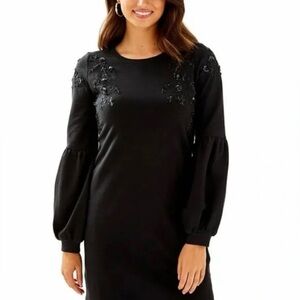 Lilly Pulitzer Bartlett Sweatshirt Dress with Beaded Shoulders Black Size M EUC